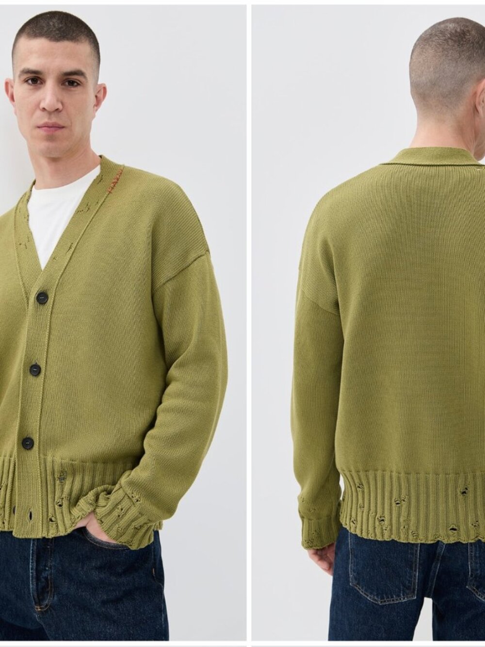 Green dishevelled cotton cardigan with Marni Mending